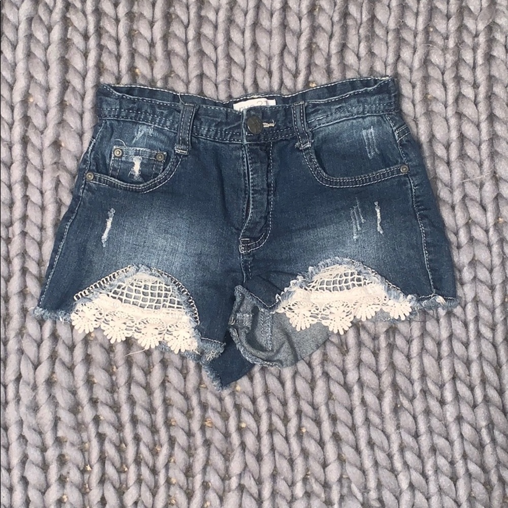 jean shorts with lace detail